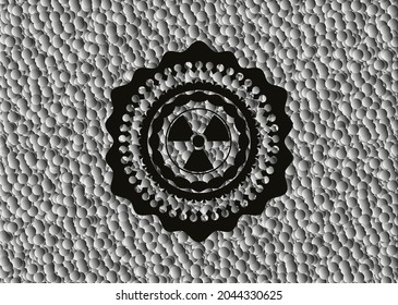 nuclear, radioactive icon inside realistic black emblem with bubbles background. Vector Illustration. Detailed. 