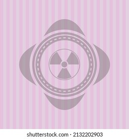 nuclear, radioactive icon inside realistic pink emblem. Detailed design. 