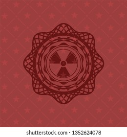nuclear, radioactive icon inside red emblem. Vintage.