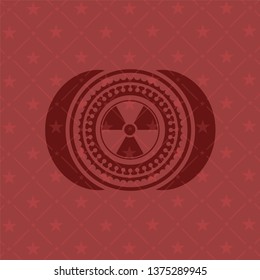 nuclear, radioactive icon inside red emblem. Vintage.