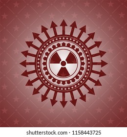 nuclear, radioactive icon inside retro style red emblem