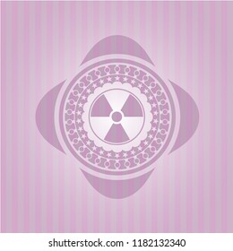 nuclear, radioactive icon inside retro pink emblem