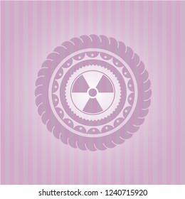 nuclear, radioactive icon inside retro style pink emblem