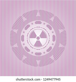 nuclear, radioactive icon inside retro style pink emblem