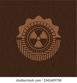 nuclear, radioactive icon inside retro style wood emblem