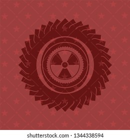 nuclear, radioactive icon inside retro style red emblem