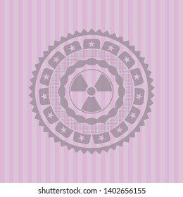 nuclear, radioactive icon inside retro pink emblem