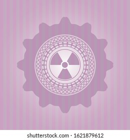 nuclear, radioactive icon inside retro pink emblem