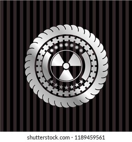 nuclear, radioactive icon inside silver shiny emblem