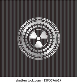 nuclear, radioactive icon inside silver shiny badge