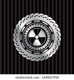 nuclear, radioactive icon inside silver shiny badge