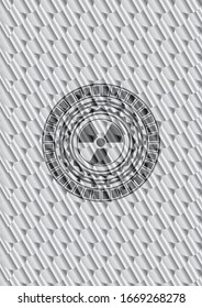 nuclear, radioactive icon inside silver badge. Scales pattern. Vector Illustration. Detailed.