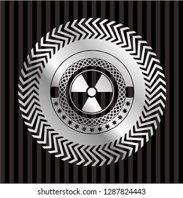 nuclear, radioactive icon inside silvery shiny emblem