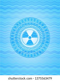 nuclear, radioactive icon inside water wave concept style emblem.