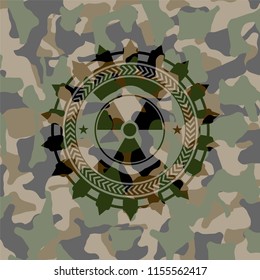 nuclear, radioactive icon on camouflage pattern