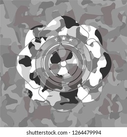 nuclear, radioactive icon on grey camo texture