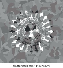 nuclear, radioactive icon on grey camouflage texture