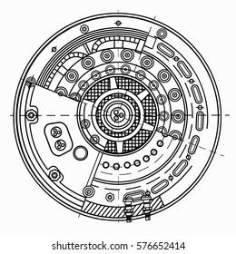 Nuclear reactor cold fusion drawings. It illustrates the idea of green energy, nuclear energy development, and any high-tech scientific topics.