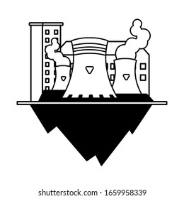 nuclear reactor over terrain over white background vector illustration design
