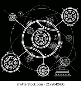 Nuclear reactor power plant drawing. Energy, vector illustration isolated on backgroung