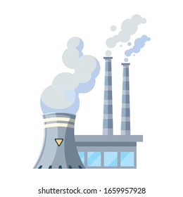 reactor nuclear con nubes de humo en el diseño de la ilustración del vector de fondo blanco
