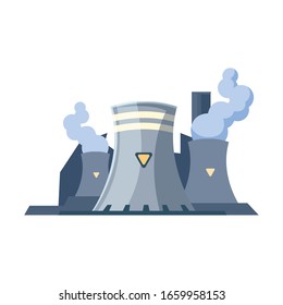nuclear reactor with smoke clouds on white background vector illustration design