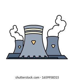 nuclear reactor with smoke clouds on white background vector illustration design