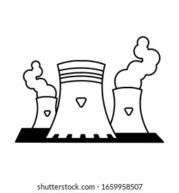 nuclear reactor with smoke clouds on white background vector illustration design