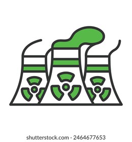 Nuclear reactors, in line design, green. Nuclear, Reactor, Energy, Power, Plant, Atomic, on white background vector. Nuclear reactors editable stroke icon.