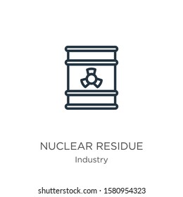 Nuclear residue icon. Thin linear nuclear residue outline icon isolated on white background from industry collection. Line vector sign, symbol for web and mobile