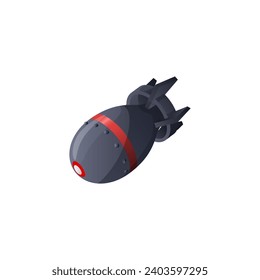 Nuclear rocket air bomb, atomic bombshell. Explosive lethal weapon cartoon vector illustration. Missile, torpedo, projectile. Bomb game asset. Military equipment, army, war, threat concept