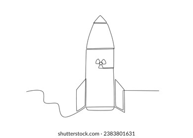Un cohete nuclear listo para volar. Dibujo de una sola línea de armas nucleares