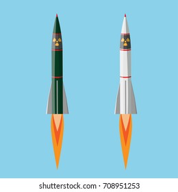 Nuclear Rocket, Nuclear Weapons. Vector Illustration