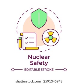 Nuclear safety multi color concept icon. Prevent accidents and manage risks. Protection from radiation. Round shape line illustration. Abstract idea. Graphic design. Easy to use in article