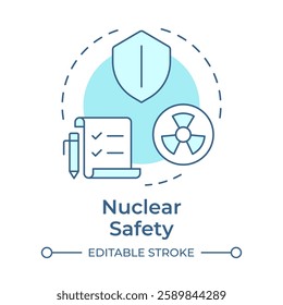 Nuclear safety soft blue concept icon. Prevent accidents and manage risks. Protection from radiation. Round shape line illustration. Abstract idea. Graphic design. Easy to use in article