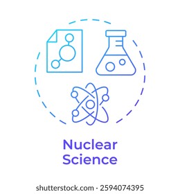 Nuclear science blue gradient concept icon. Behavior, structure and interactions of atomic nuclei. Radioactivity. Round shape line illustration. Abstract idea. Graphic design. Easy to use in article