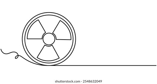  Nuclear Sign Black Stroke Linear Icon continuous one line drawing on white background. Radiation Icon Seamless Pattern, Nuclear Black Stroke Linear Icon, Radioactive Sign Vector