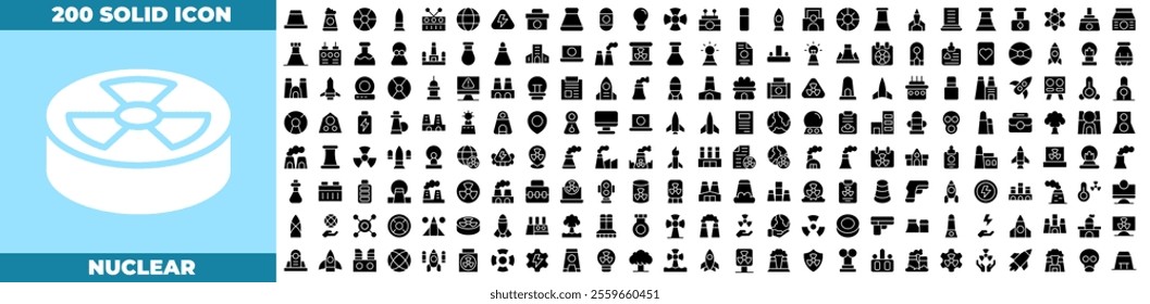 Nuclear Solid Editable Icons set. Vector illustration in modern thin solid style of nuclear icons: energy, generator, nuke, etc