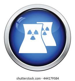 Nuclear station icon. Glossy button design. Vector illustration.