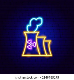 Signo de neón de la estación nuclear. Ilustración vectorial de la promoción de la energía.