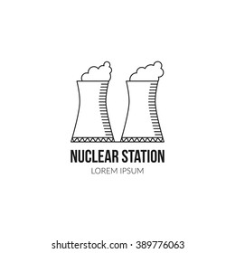 Nuclear station vector logo concept made in line style. Vector illustration.