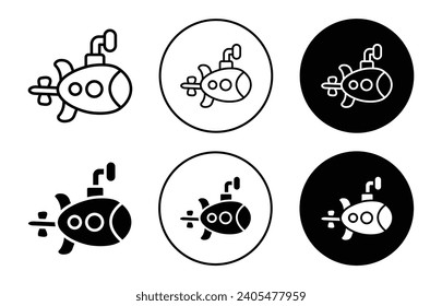 nuclear Submarine icon illustration symbol. deep underwater sea submarine for battle war vector line logo set art