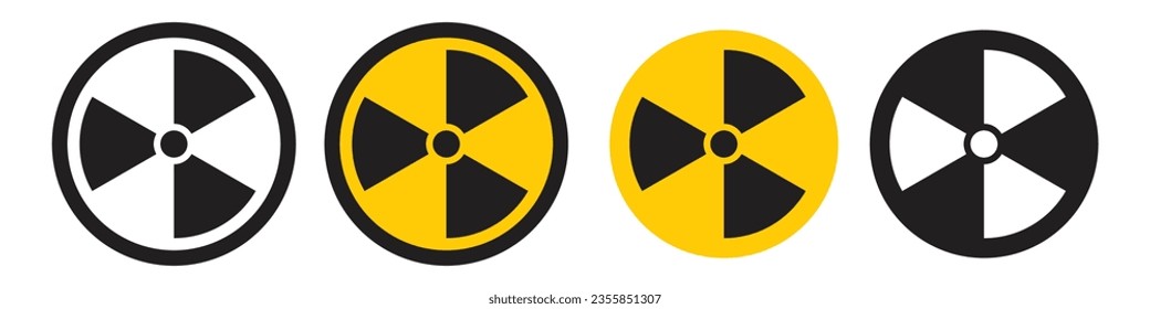 Nuclear Symbol. Atom radio active ray or beam warning attention alert symbol. Vector set of hazard caution of radiation danger yellow logo. Flat outline of radiology prohibited forbidden area