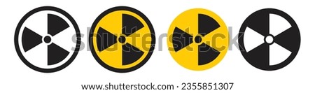 Nuclear Symbol. Atom radio active ray or beam warning attention alert symbol. Vector set of hazard caution of radiation danger yellow logo. Flat outline of radiology prohibited forbidden area