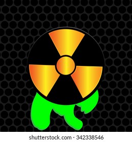 Nuclear symbol on carbon background, vector illustration. glossy button.