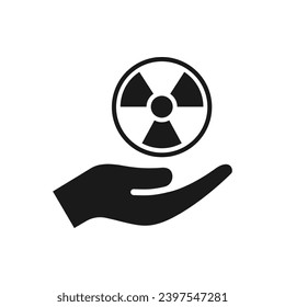 Nuclear symbol on hand icon flat style isolated on white background. Vector illustration