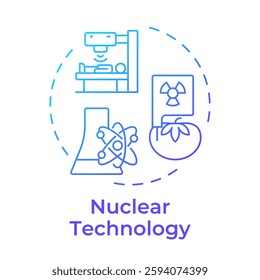 Nuclear technology blue gradient concept icon. Practical applications of radioactive processes and materials. Round shape line illustration. Abstract idea. Graphic design. Easy to use in booklet