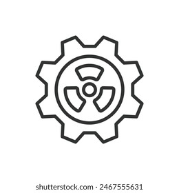 Nuclear Technology, in line design. Nuclear, Technology, Reactor, Energy, Power, Fusion, Fission on white background vector. Nuclear Technology editable stroke icon.