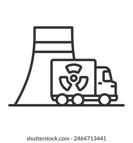 Nuclear transportation, in line design. Nuclear, Transportation, Safety, Cargo, Truck, Radioactive, Hazardous, on white background vector. Nuclear transportation editable stroke icon.