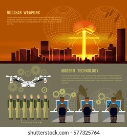 Nuclear war,  military technology, nuclear weapons. Army control center, nuclear attack on a city. Confrontation between the superpowers 